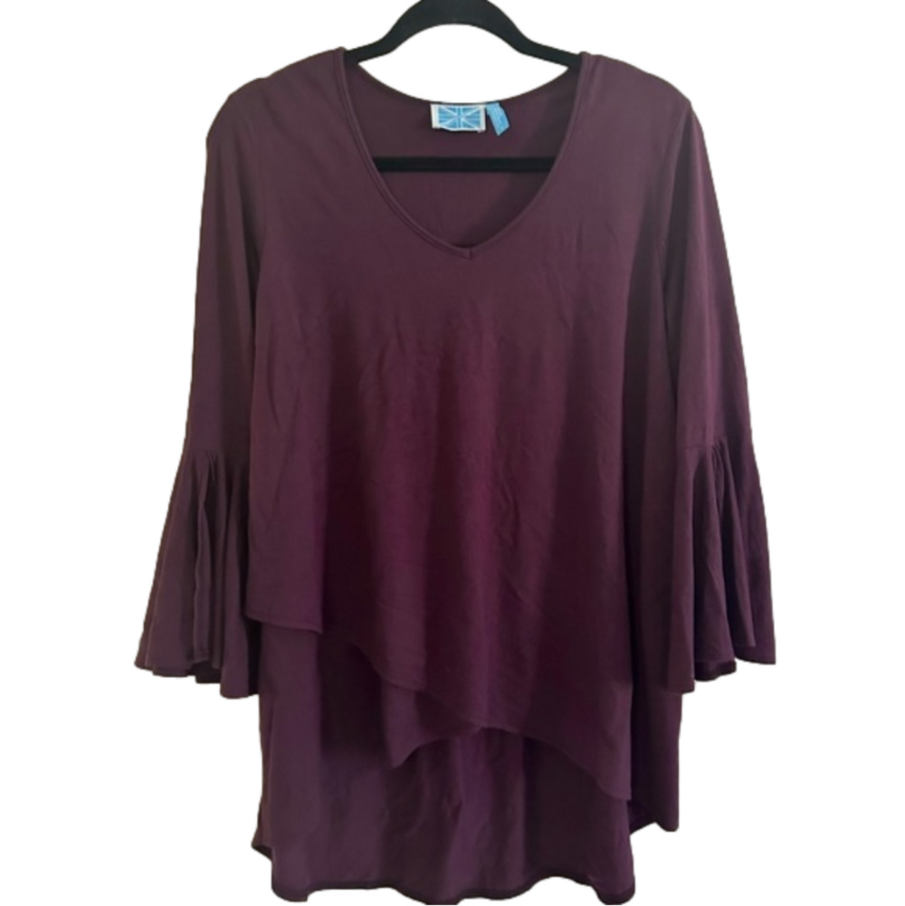 Survival Soft Oversized Plum Top Shirt 3/4 Bell Sleeves Flattering Sz Small